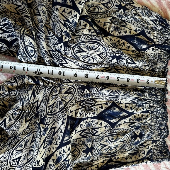 Angie Pants Blue Cream Wide Leg 100% Rayon Casual Cropped Bohemian Pants - Picture 5 of 7